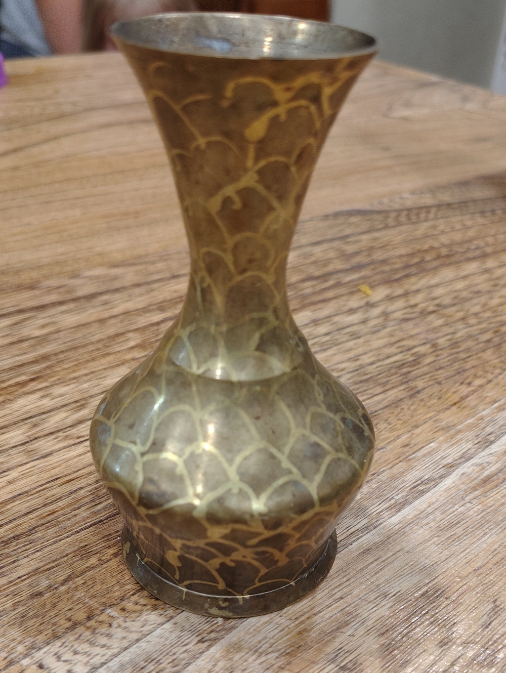 Small  Vintage Brass Patterned Accent Vase - Gold